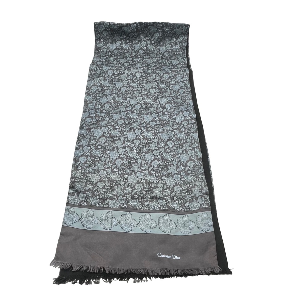 Christian Dior Monsieur Silk Wool Scarf Grey Floral Paisley Made in Italy READ